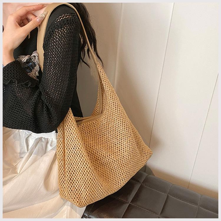Retro Woven Straw Bag Summer New Large Capacity Shoulder Armpit Bag Vacation Wind Beach Bag Woven Straw Tote Bag for Women