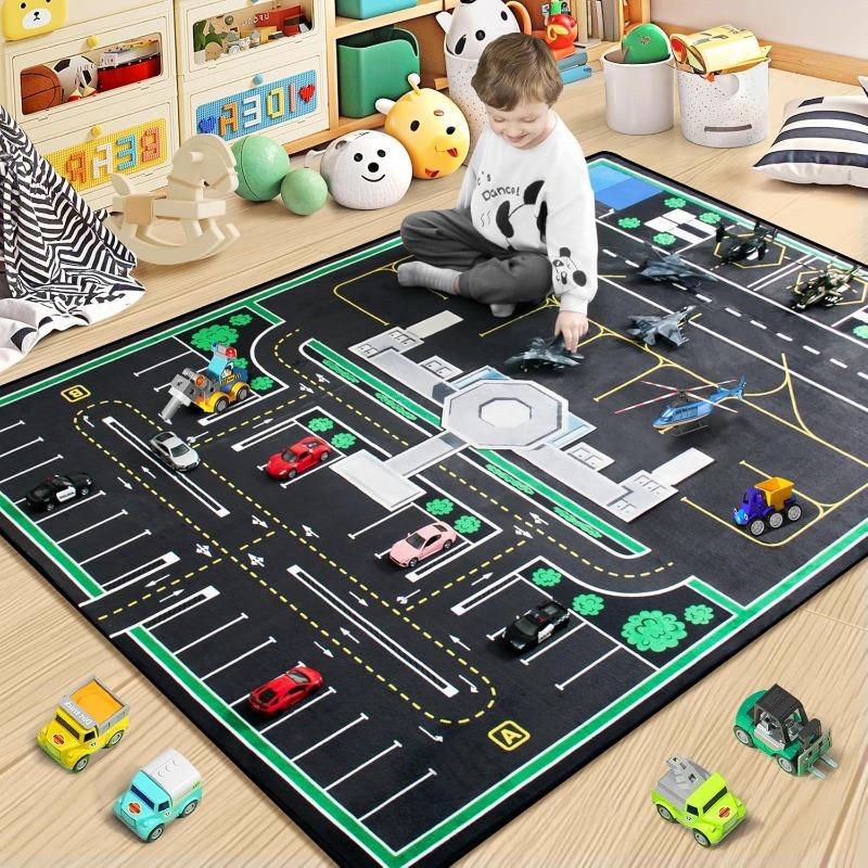 Dinosaur World Play Rug, Interactive Road Map Carpets Educational Floor for Bedroom Living Room Play Area Gift for