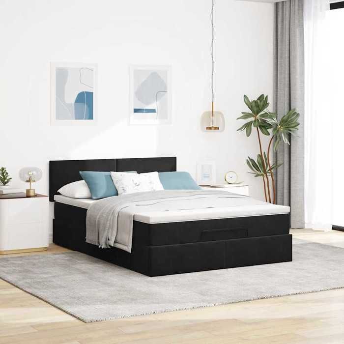 VidaXL Ottoman Bed Frame with Mattress Black 140x200 Cm Velvet, Bed Frame, Upholstered Bed Frame, Ottoman Bed Frame 3311707