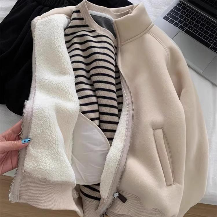 Thickened Velvet Sweatshirt Jacket Zipper Collar Warm Casual Autumn Winter Commute Women's