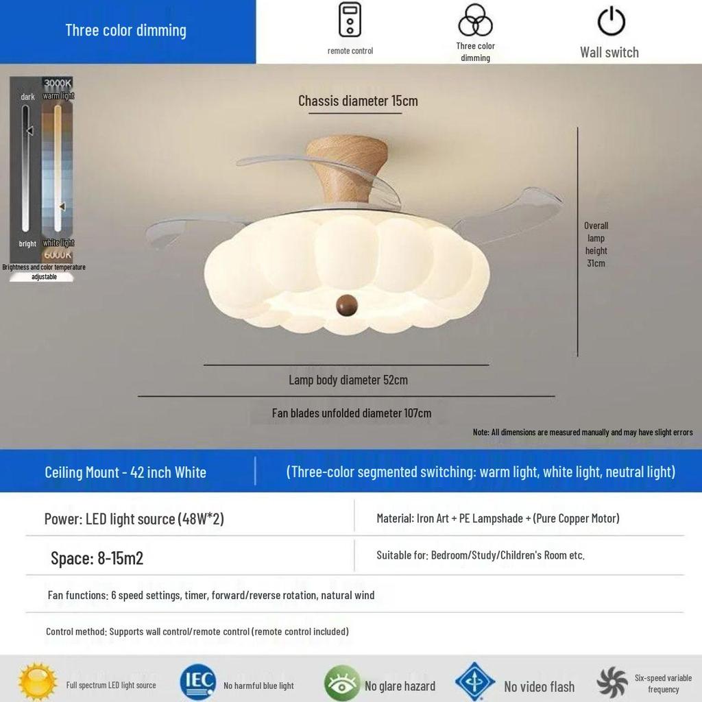 Antique-Style Cream Ceiling Fan with Invisible Light Fixture for Living Room, Bedroom, or Dining Room