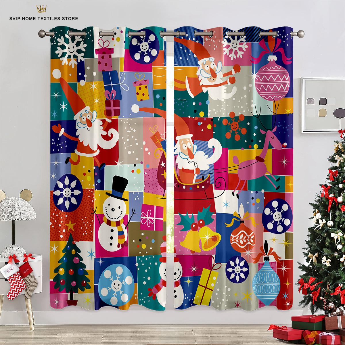 

2 штуки Рождественские декоративные шторы Полиэфирное волокно Машинная стирка Спальня Гостиная Праздничная вечеринка Декоративные шторы W50X130H(CM)X2PCS&Rod pocket