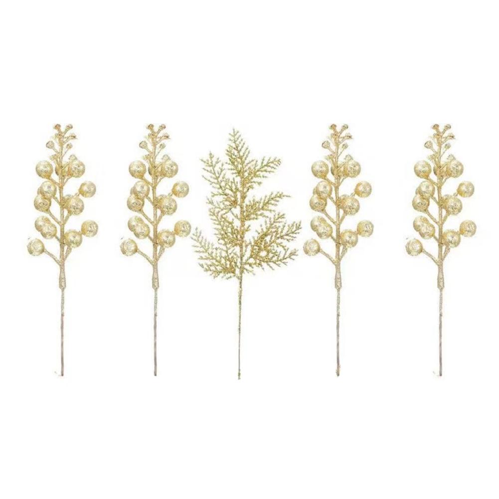 Christmas Decoration Glitter Berrie Artificial Foam Flower Bouquet Christmas Tree Ornaments Red Gold Silver Fake Berries Branch