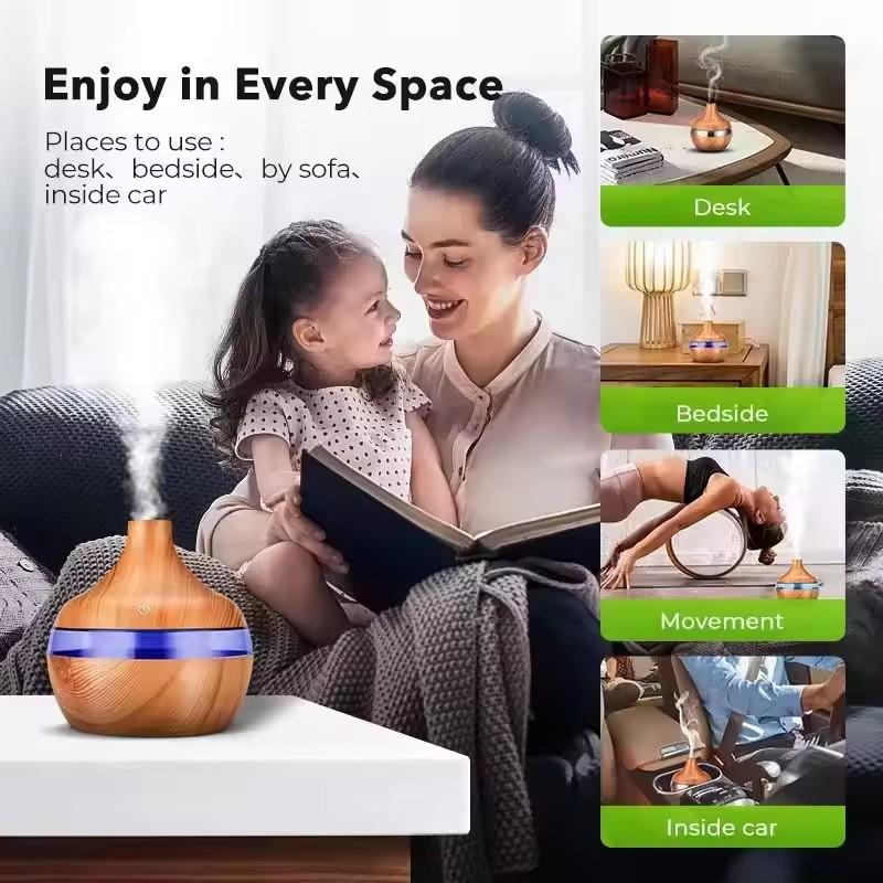 300ml Humidifier Electric Aroma Air Diffuser Wood Ultrasonic Air Humidifier Essential Oil Aromatherapy Cool Mist Maker For Home