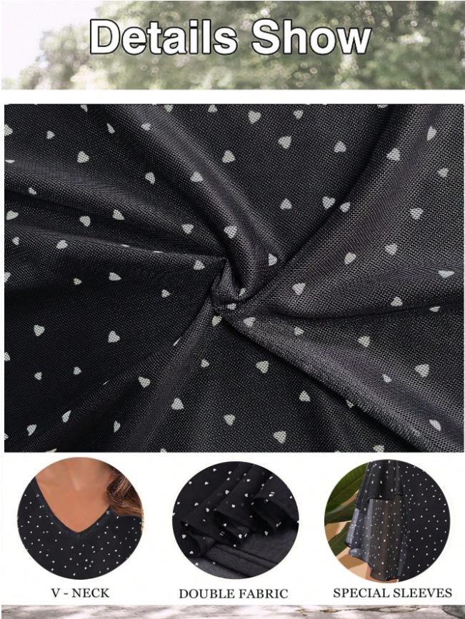 Women's European & American V-neck 3/4 Sleeve Printed Chiffon Loose Plus Size Top