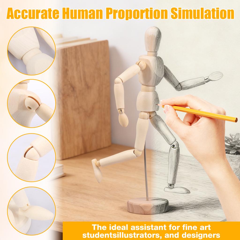 3Pcs Wooden Artist Manikin for Drawing Sketch Flexible Body Joints Human Figures Posable Puppet Models Ornaments Home Decoration