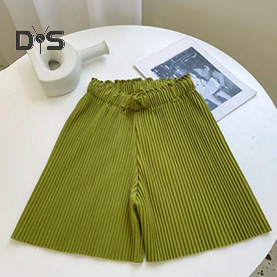 Women Shorts Elastic High Waist Ribbed Design Solid Color Casual Loose Fit Shorts Summer Wide Leg Shorts