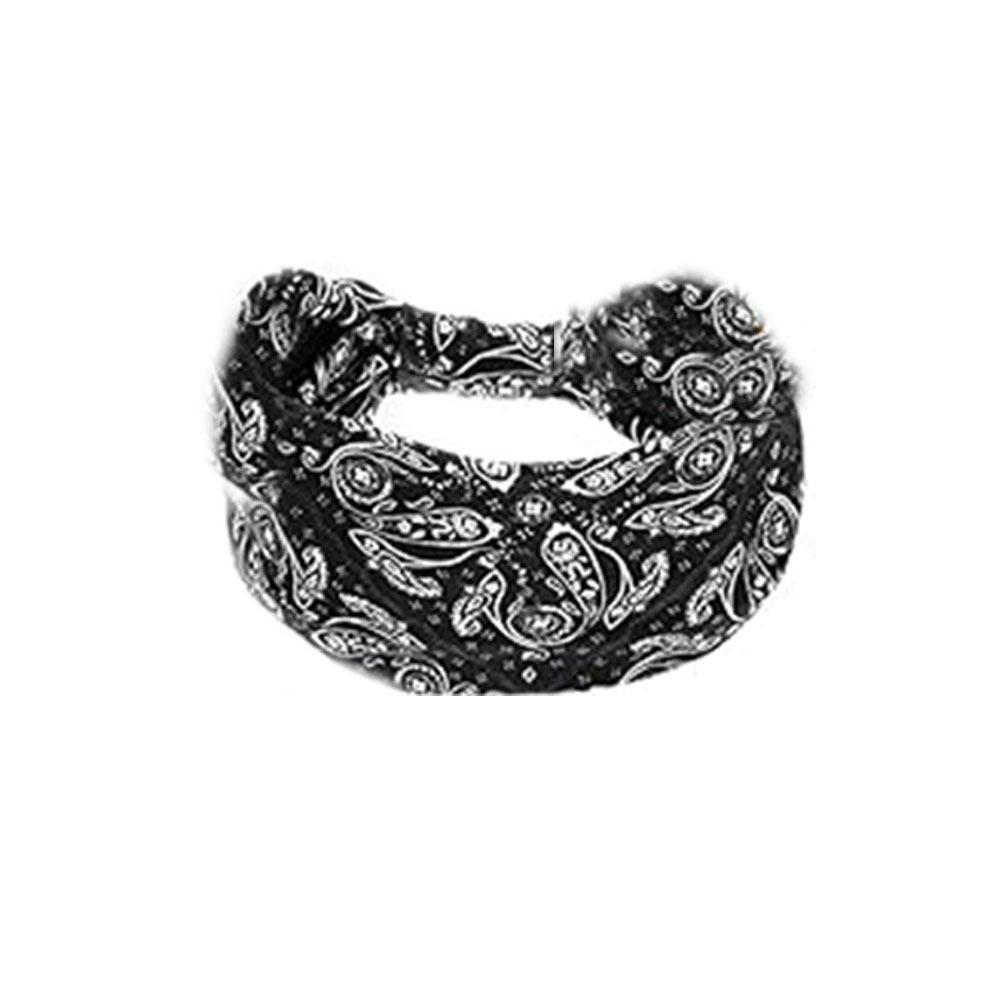 

Повязка на голову с узлом «Цветок кешью» с узором «пейсли», эластичная, с широкими полями, для йоги и спорта чёрный
