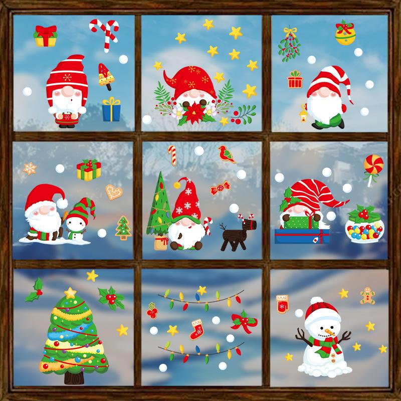 Christmas Snowman, Electrostatic Glass, Cute Cartoon Stickers, Atmosphere Shopping Center Scene Decoration