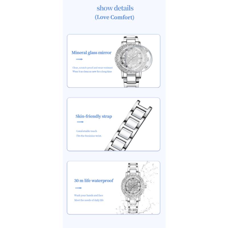 ABORNI Rotation Dial Women Bracelet Watches Silver Ladies Wrist Watches Gift For Girlfriend Wife Quartz Wristwatches