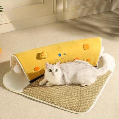 1pc Tunnel Cat Nest Cat Nest Bed with Hanging Ball Semi-enclosed Cat House Pet Play Sleep Integrated Mat Detachable and Washable