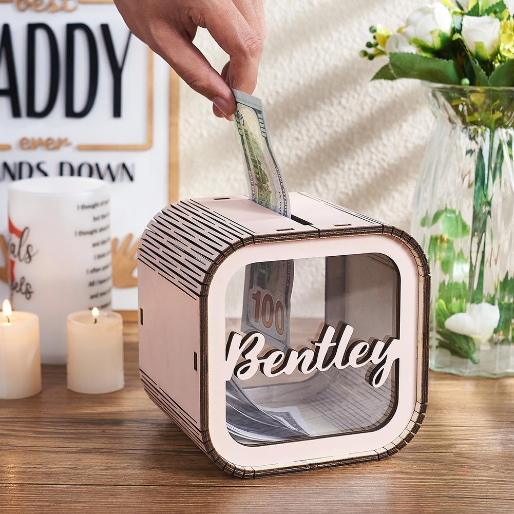 Customizable All-Wood Piggy Bank Natural Environmentally Friendly Easy Disassembly Money Box