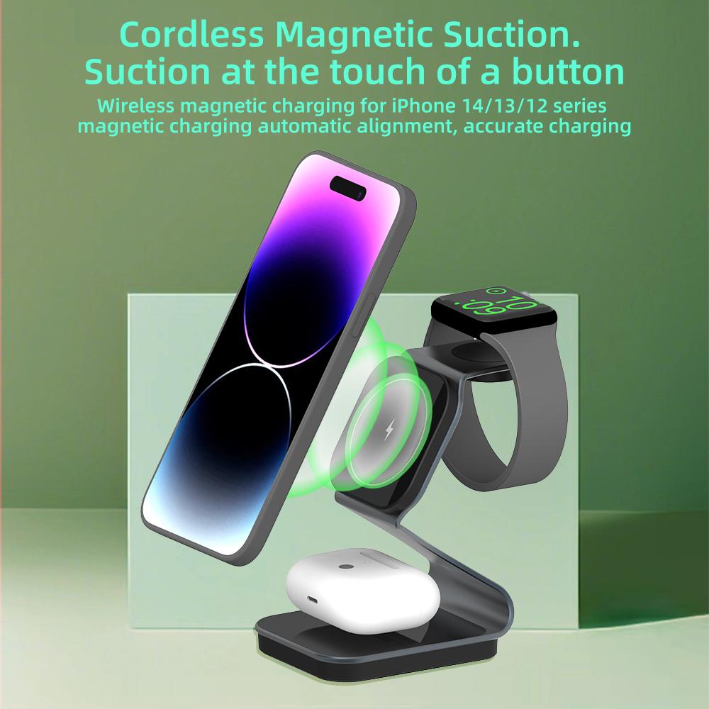H302 3 In 1 Magnetic Wireless Charger 15W Fast Charging Stand for Phone Earbuds Watch
