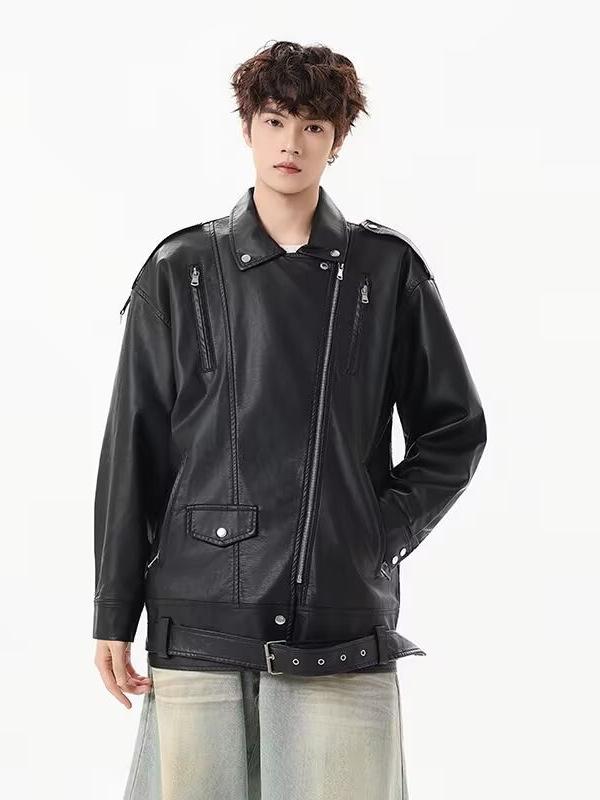 Men's Oversized PU Leather Jacket - Korean Style, Autumn/Winter Motorcycle Cool Scoundrel Design
