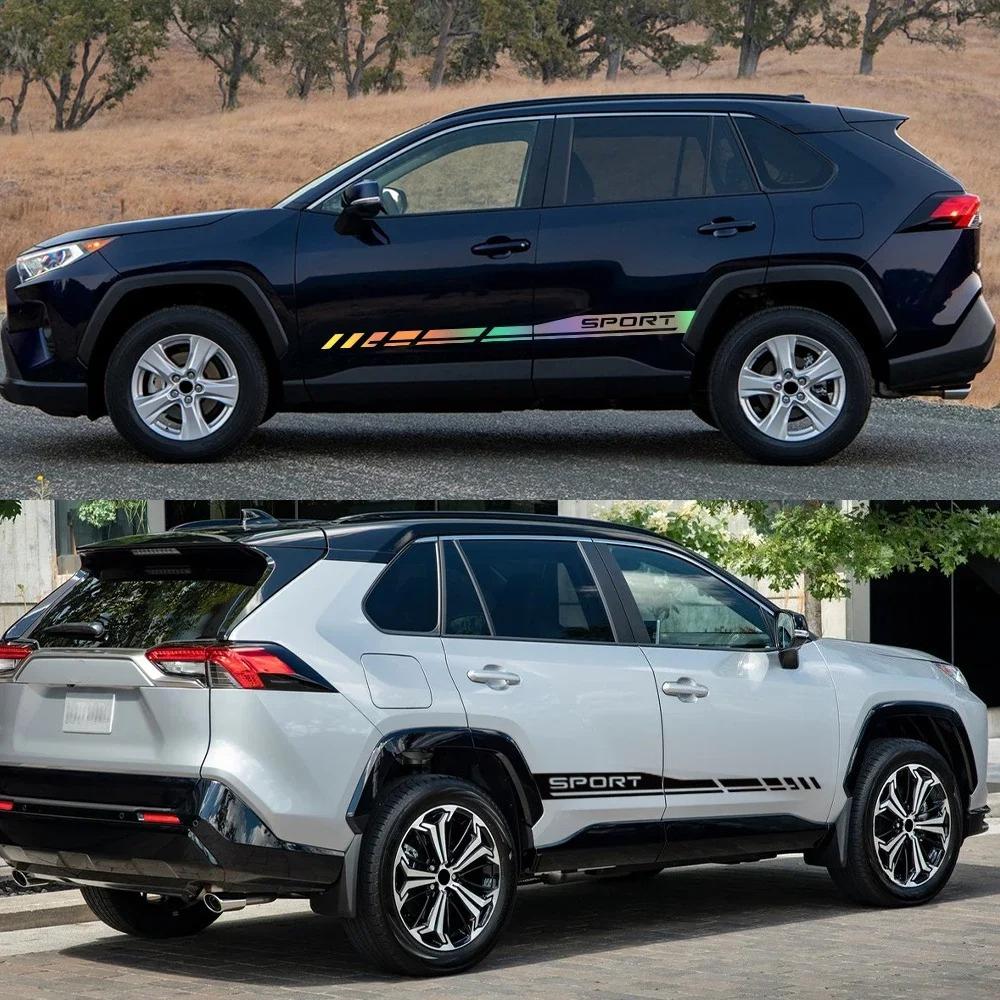 2PCS Car Door Side Skirts Stickers Sport Car Vinyl Decals Self-adhesive Car Body Decoration Sticker Accessories For Toyota RAV4