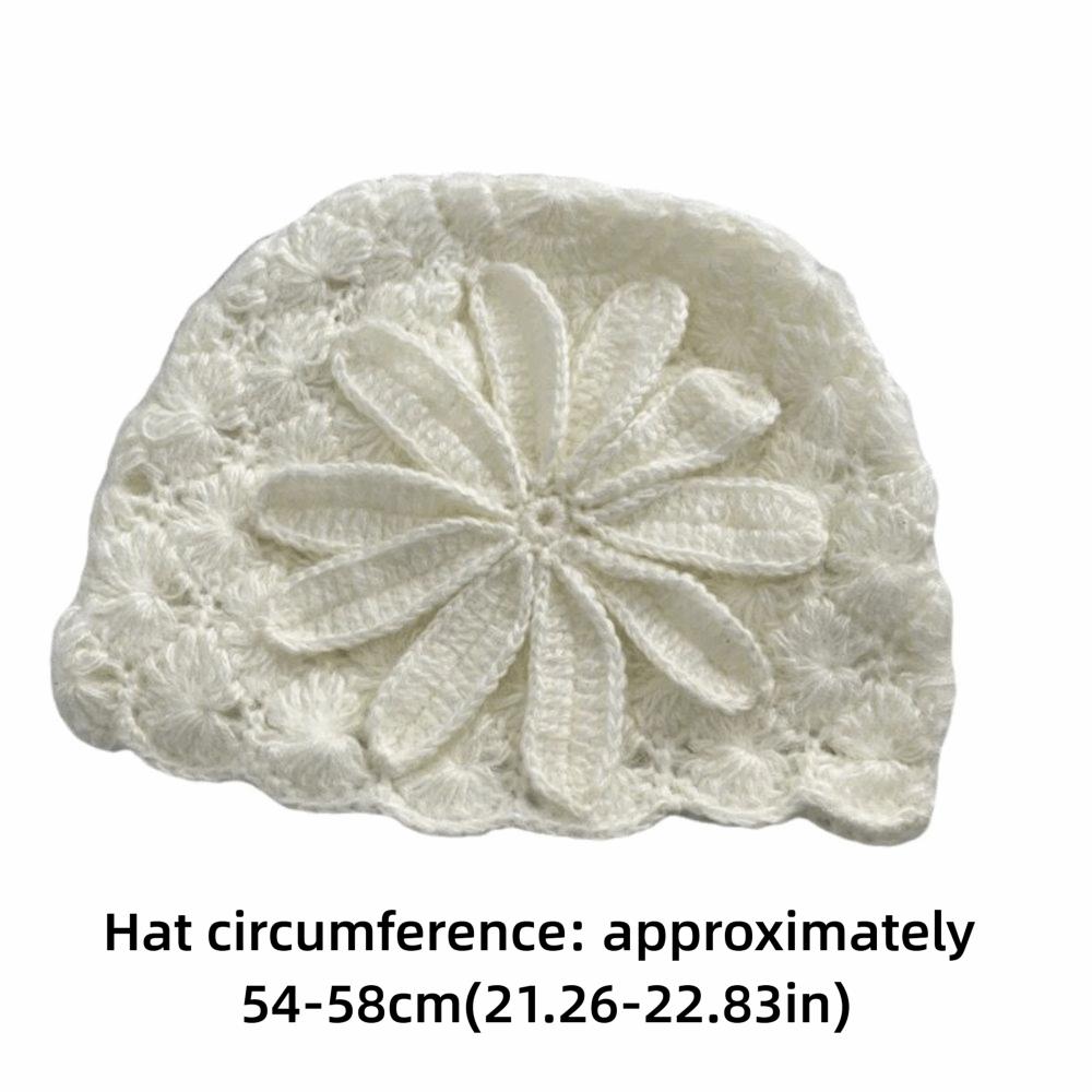 Flower Decorated Knitted Cap Warm Women's Beanie Retro Woolen Cap Outdoor