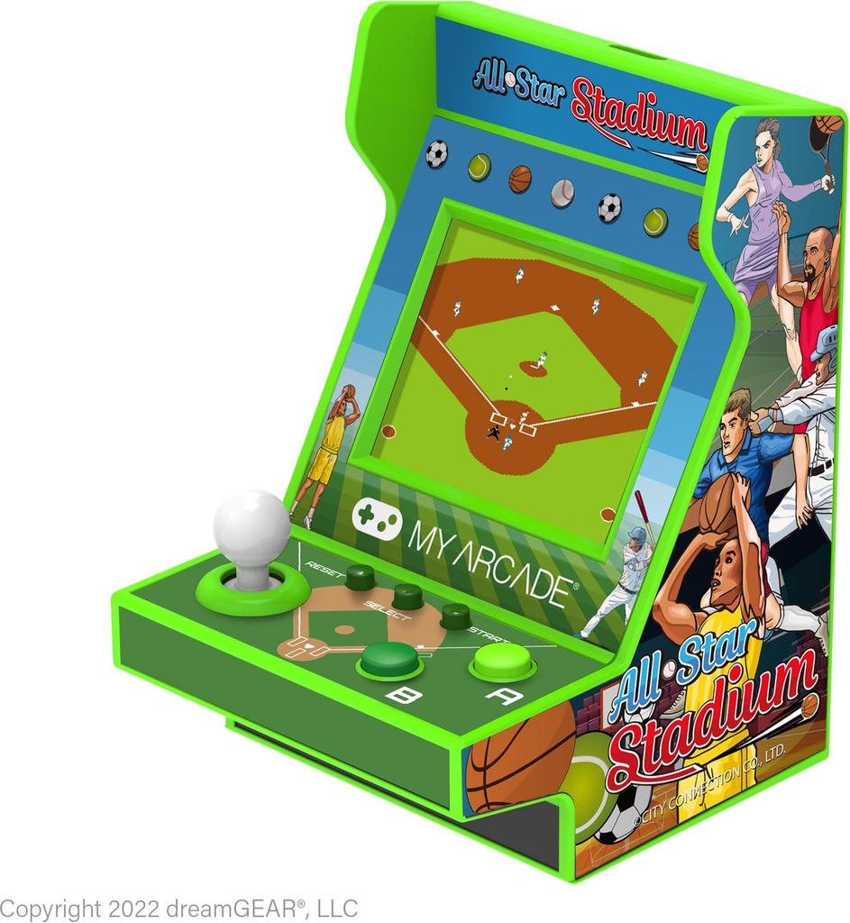 My Arcade All-Star Stadium Pico Player - Fully Playable Portable Mini Arcade Machine with 107 Retro Games, 2-inch Screen, Green, Small Size (DGUNL-412