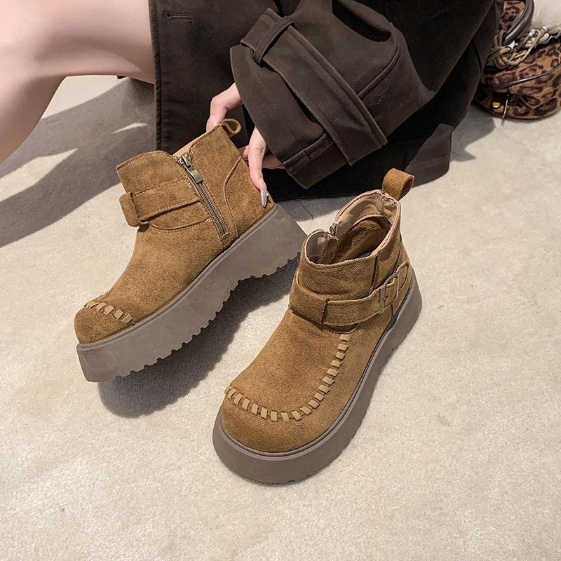 Faux Leather Platform Martin Boots Women's 2025 Autumn New Versatile Height Increase Lightweight Fashion Comfortable One-pedal Short Boots