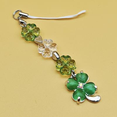 Green Lucky Gradient Four-Leaf Clover Phone Charm Keychain Strap Cellphone Lanyard Bag Camera Pendant