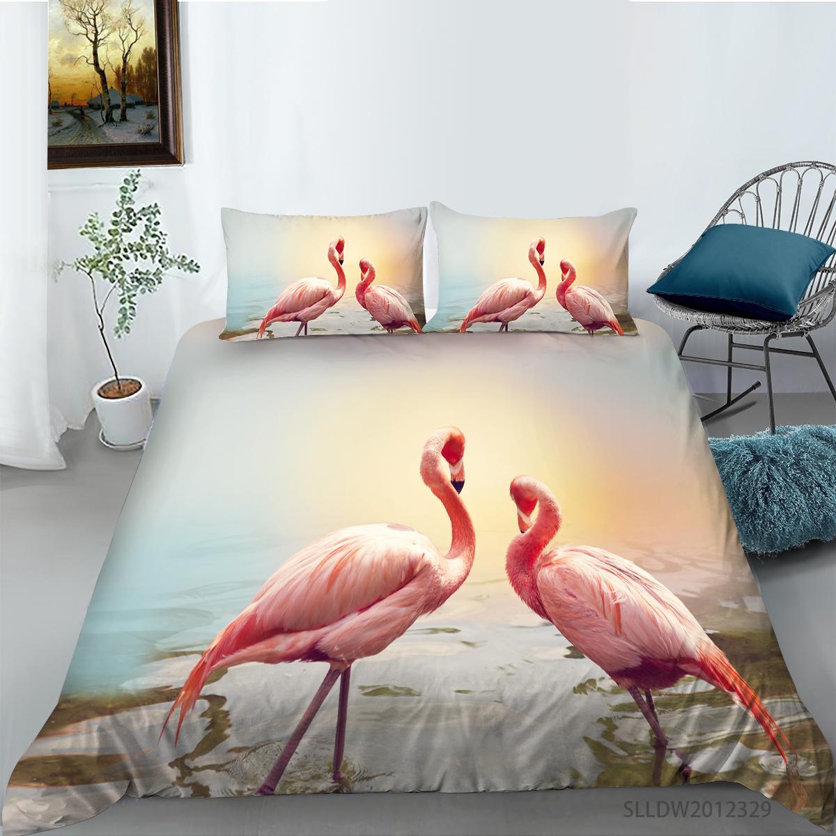 

Комплект постельного белья с 3D фламинго, цифровая печать высокой четкости, пододеяльник с животными, наволочка, 2 или 3 шт., AU240 * 270, очень большой размер, украшение для дома AU Double 180x210cm
