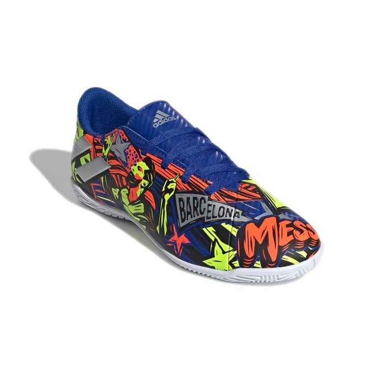 Adidas Messi 19.4 Indoor J Comfortable Durable Low Top Kids Soccer Shoes Kids Soccer Shoes Blue Orange Yellow EH0601