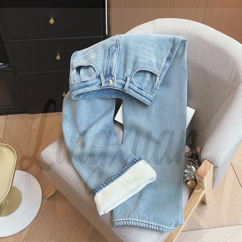 Women s High-Waisted Fleece-Lined Retro Jeans - Winter Slimming Casual Korean Style M