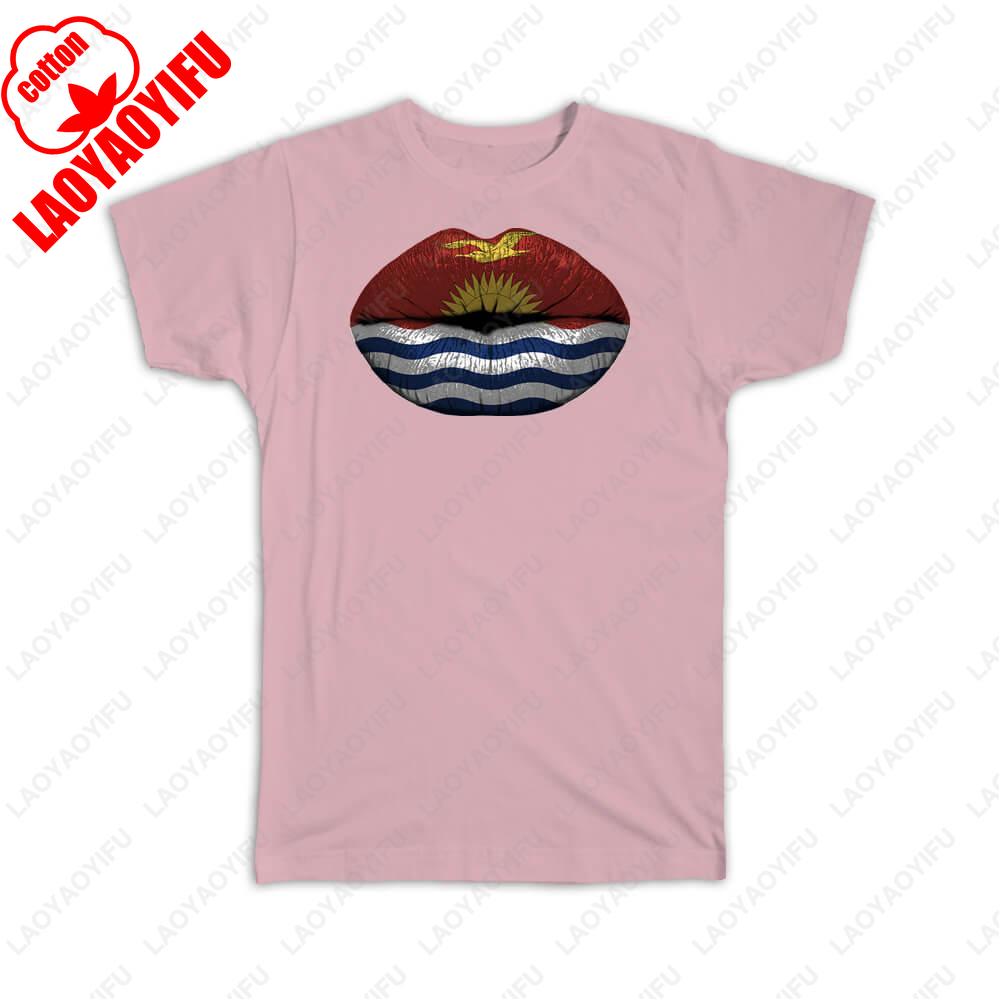 Gift TShirt Lips Kittitian Flag Kiribati Expat Country for Her Women Feminine Summer Oneck Simple Style Printed Tshirt S