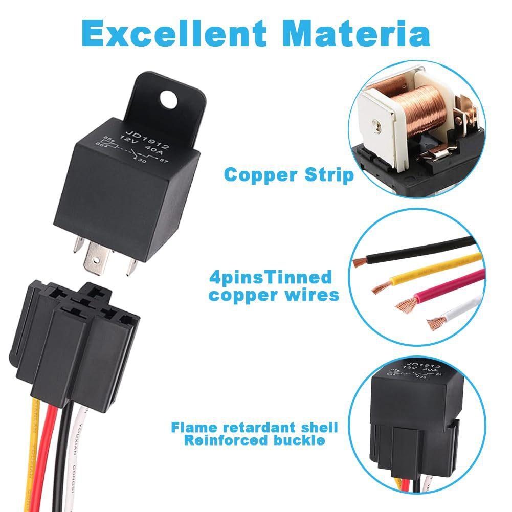 5PCS 4Pin 5Pin Waterproof Automotive Relay 12V 24V 40A Car Relay with Black Red Copper Terminal Auto Relay with  Relay Socket