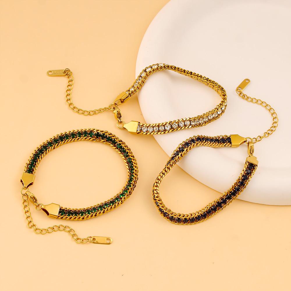 Pulsera en Capas de Acero Inoxidable y Oro de 18 Quilates con Circonita: Joyería Colorida y Versátil para Mujer