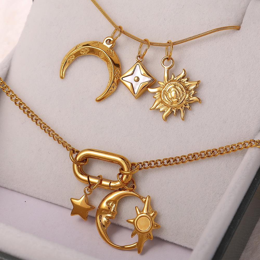 18K Goldplattierte Sonne und Mond Anhänger Halskette für Damen - Stilvolles Europäisch-Amerikanisches Design