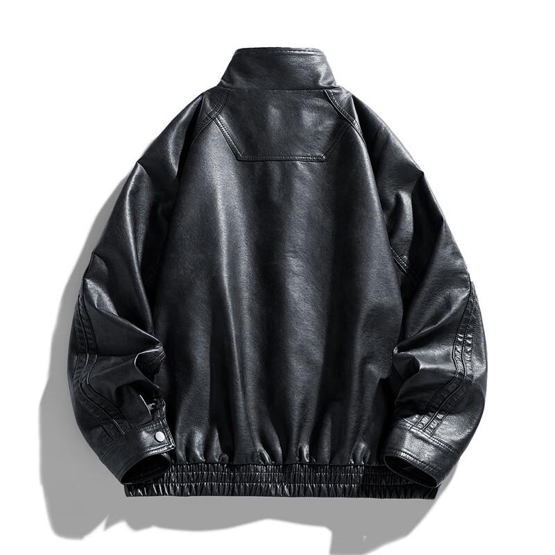 VANCAMEL Men's Retro Lapel Faux Leather Jacket