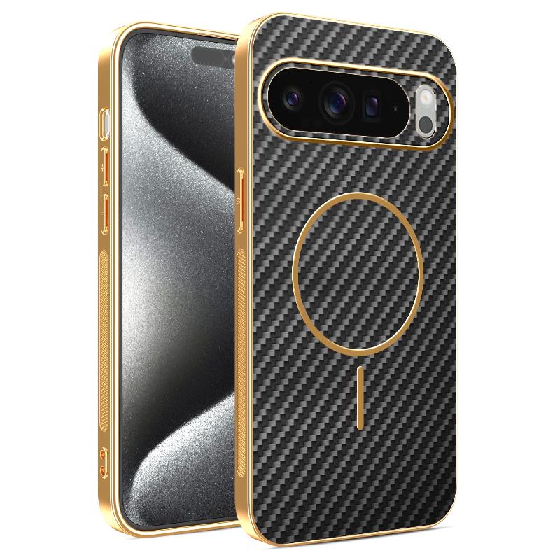 For Google Pixel 10 9 Pro XL Case Case New Electroplating Leather Carbon Fiber Fine Magnetic Ring Cover For Pixel 9A Fudna