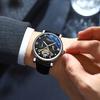 CHENXI Fashion Automatic Mechanical Watch Sun Moon Phase Tourbillon Waterproof Leather Strap Alloy Case Men's Watch