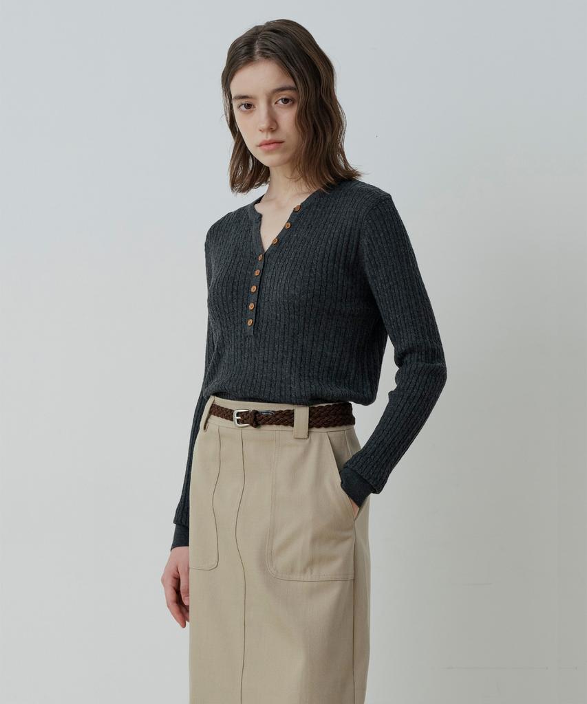 LE STUDIO Daily Cable Henley Long Sleeve (Ch)