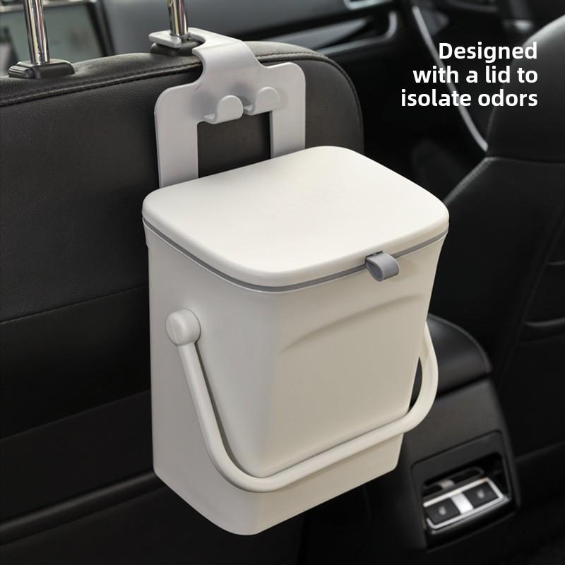 Car Trash Can, Rear Storage Bucket with Lid for Car Interior Use, Private Car Cleaning Bucket, Rear Seat Mobile Phone Stand