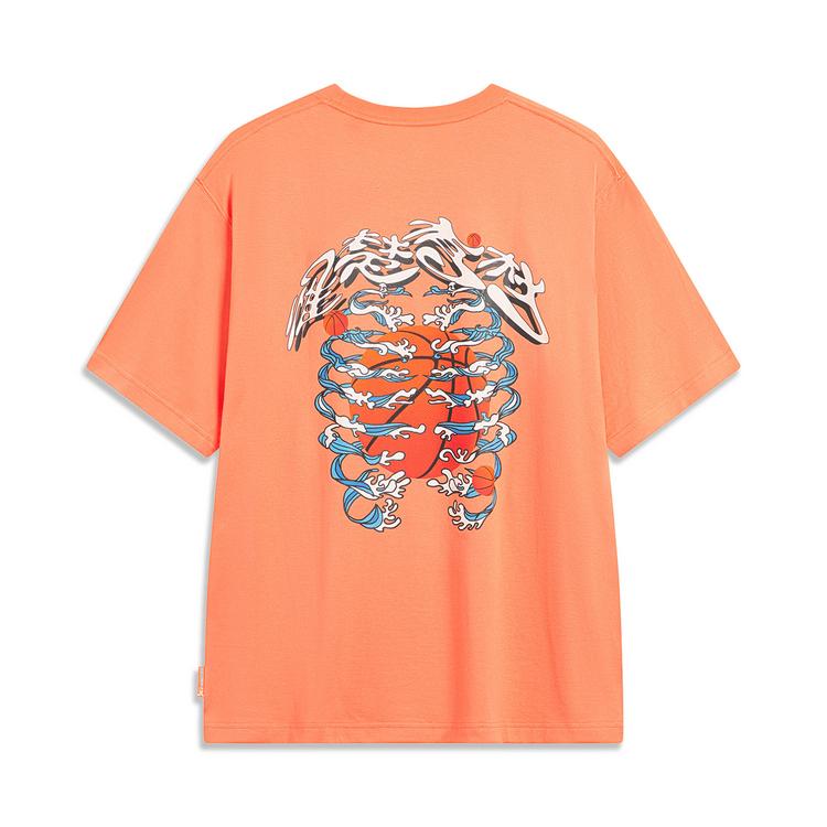 Li Ning Badfive Seven Cities Collaboration T-Shirt Unisex Tops Sweet-Orange AHST893-1