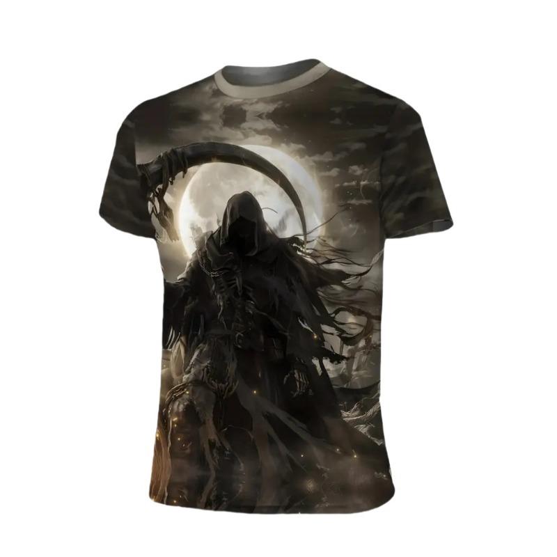 Men's 3D Skull Print T-Shirt Vintage Style Oversized Short Sleeve Round Neck T-Shirt Top Summer Harajuku Streetwear Men Clothing