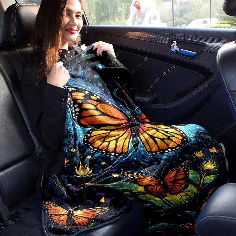 1pc Butterfly Printing Lightweight Flannel Blanket, Comfortable and Warm Blanket, for Camping Sofa Bed and Couch Office, Suitable for Gift Bl