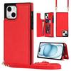 For iPhone 15 RFID Blocking Card Holder Back Cover Kickstand Phone Case with Shoulder Strap