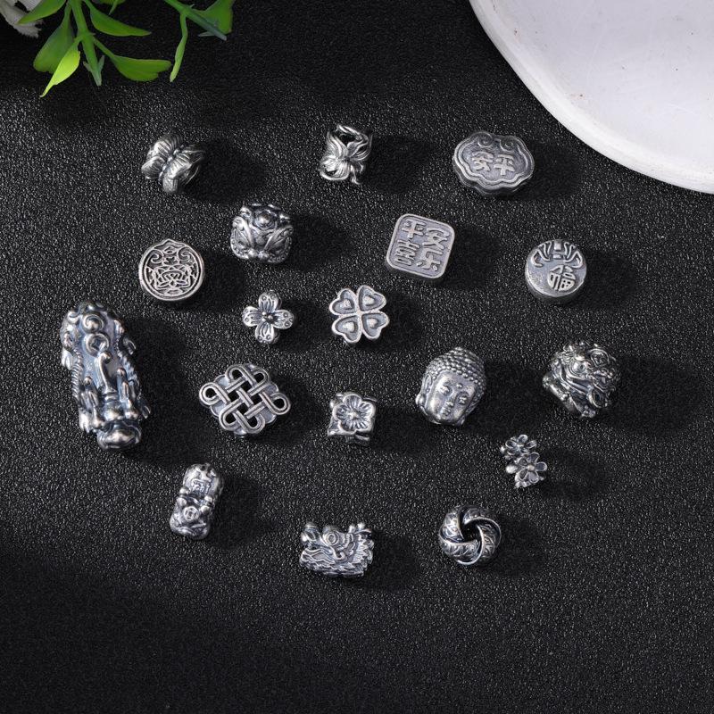 Aged Silver Four-Leaf Clover Pixiu Spacer Beads for DIY Jewelry Necklace/Bracelet