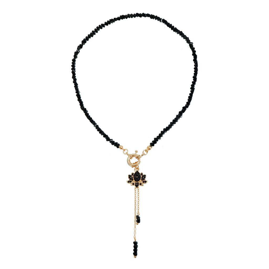 Elegant Dark Concept Floral and Crystal Necklace with Stone Decors Premium Alloy Clavicle Chain for Versatile Fashion