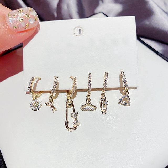 

ANENJERY 6 шт./компл. серьги-ножницы со звездами, комплект серег с бантом, серьги с цирконием, корейские забавные аксессуары с пряжкой для ушей