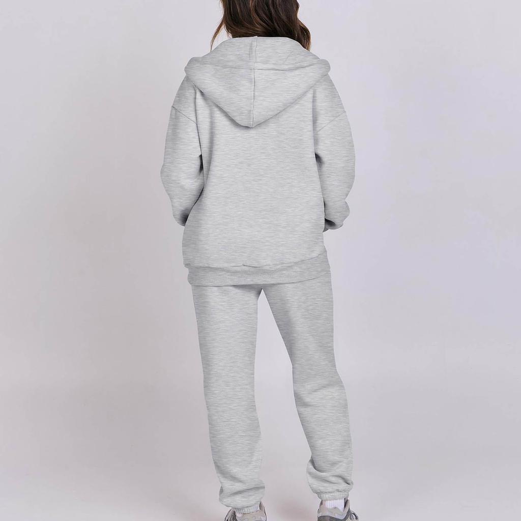 Korean Style Women's Hooded Fleece Sweatshirt - Autumn/Winter Casual Loose Top Coat Hoodie Set
