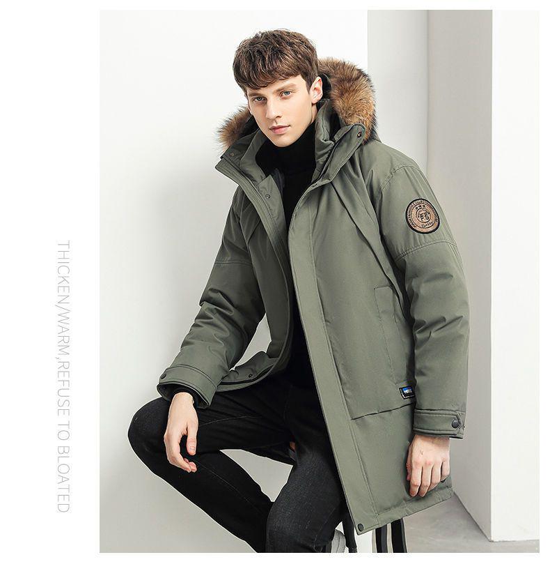 Men's Mid-Length Winter Down Jacket with Large Fur Collar, Plus Size, Middle-Aged Business Casual Style