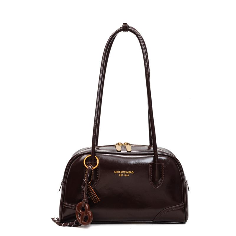 

Retro handbag high-end bowling bag women s 2025 autumn/winter new fashion casual shoulder armpit bag no pendant темно-коричневого