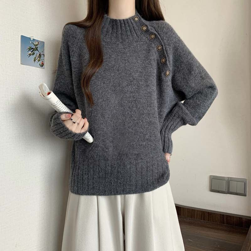 Dámský svetr s rolákem plus size Volný střih Módní Všestranný Dlouhý rukáv Základní vrstva Pletený top