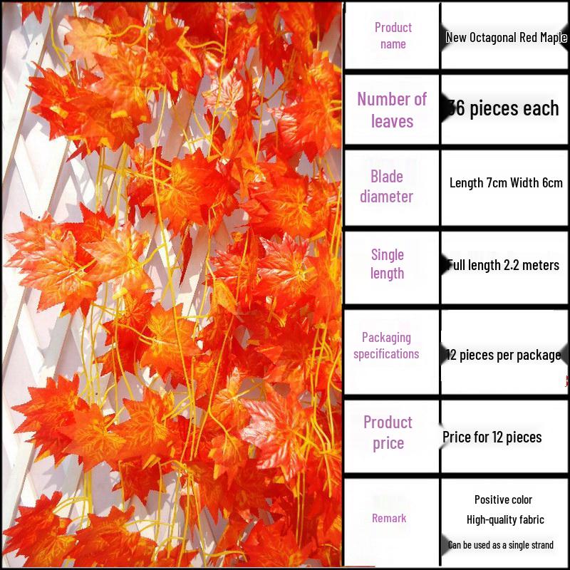 Large Grape Leaf Vine Decoration - Fake Fruit String for Wall, Ceiling, or Pipe with Green Tree Leaves