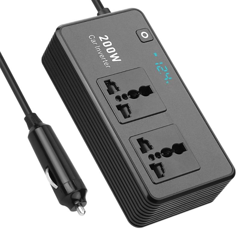 Compact 200W Car Chargers Inverter With Voltage Monitor And Fast Charging USB C Outlet Car Power Inverter for Charging