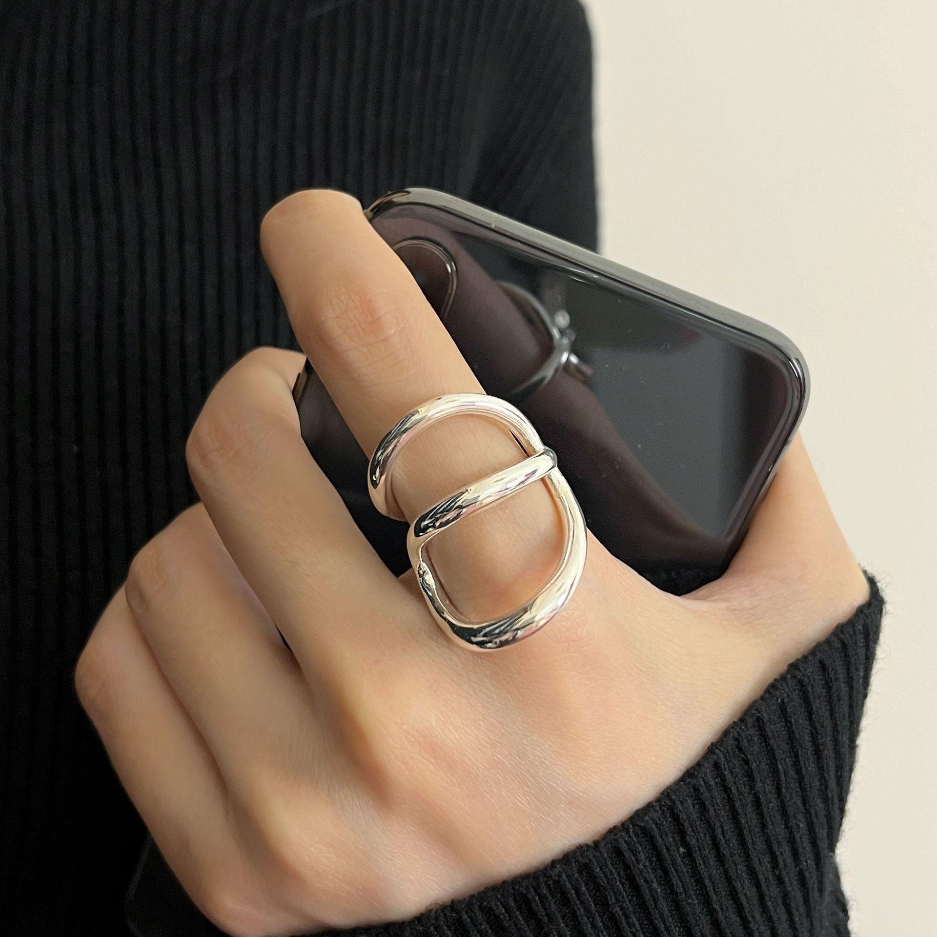 Women s Geometric Lines Open Adjustable Ring - Exaggerated Hip Hop Punk Style Open Adjustable