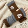 Gants en tricot sans doigts avec broderie de chat et patchwork, Gants décontractés ouverts aux doigts tendance pour femme, Mitaines chaudes d'hiver sans doigts